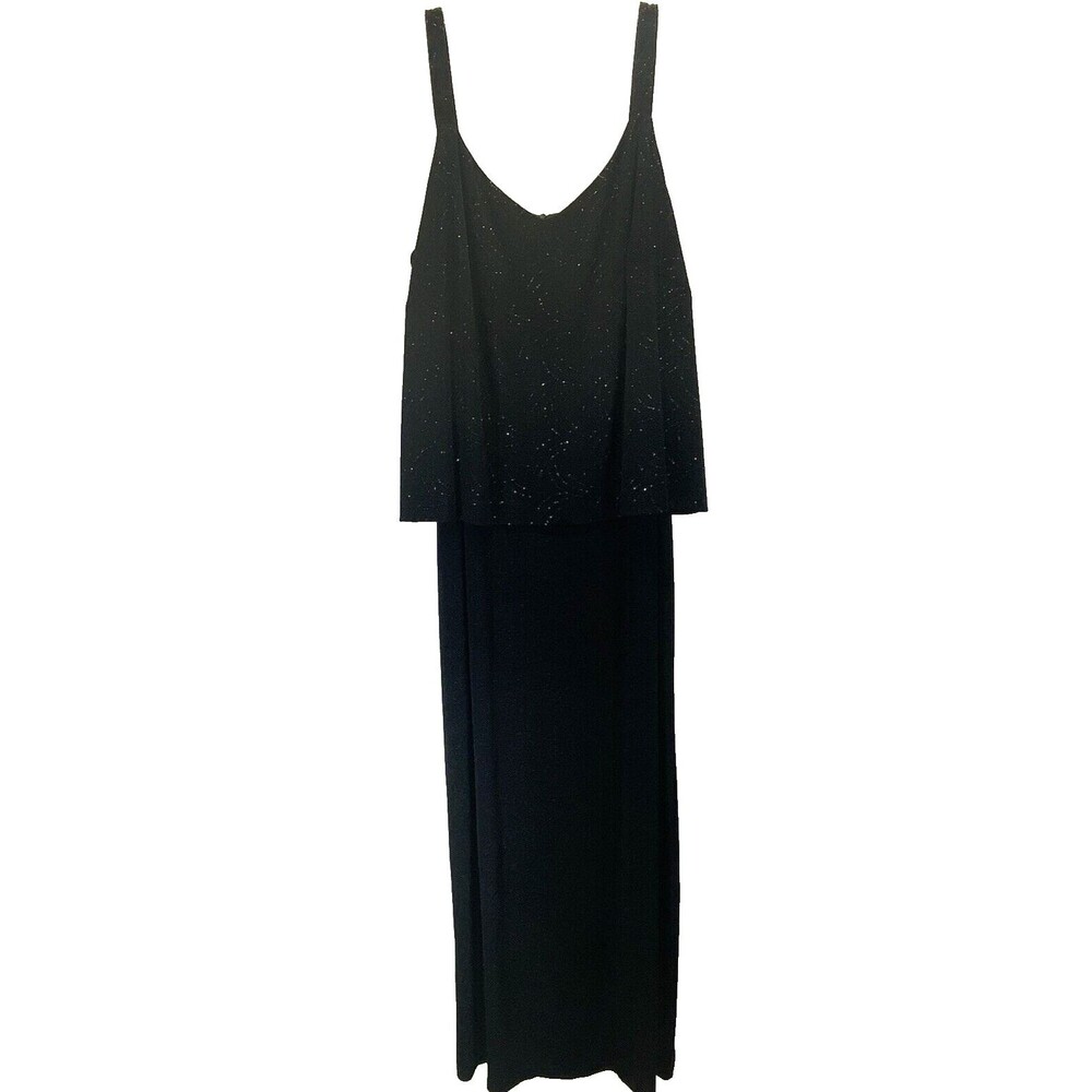 Alex Evenings Women's Dress Gown Size 20W Sleeveless Stretch Metallic Black